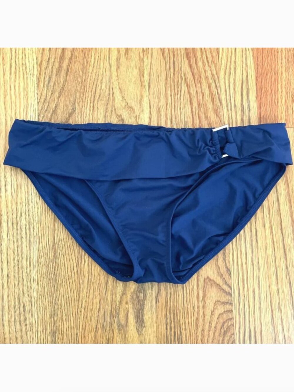 LAUREN RALPH LAUREN LRL Side Ring Bikini Bottom O-Ring Solid Navy Blue Shirred